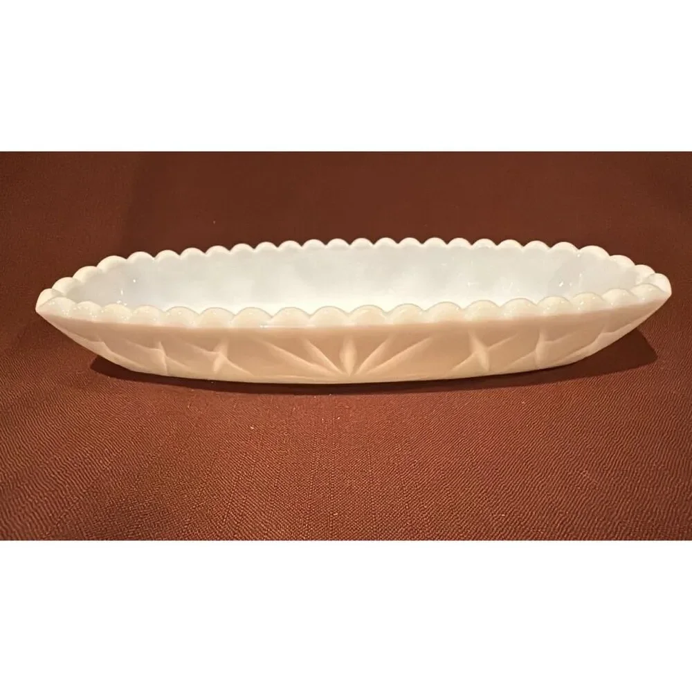 Vintage Hazel Mike White Glass Relish Dish  Bowl